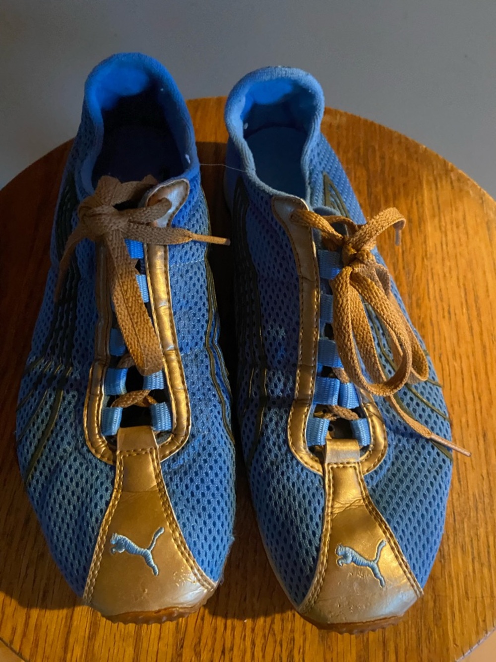 Puma Blue & Gold Mesh Sneakers Low Profile Lace-Up Athletic Shoes